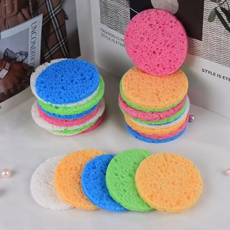 5 -piece/set  Hot Sale Compressed Wood Pulp Cellulose Sponge, Round Portable Degradable Facial Puff for Cleansing & Makeup Removal