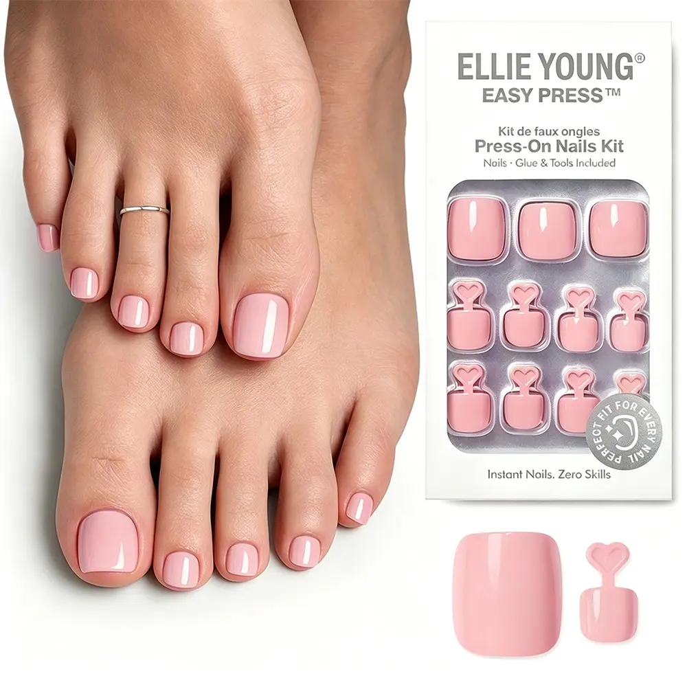 [ Pinky Swear ] ELLIE YOUNG Press On Toe Nails, Short Square Waterproof Reusable Toenails with Glue Kit, 32PCS in 16 Sizes for Summer, Beach & Daily Wear