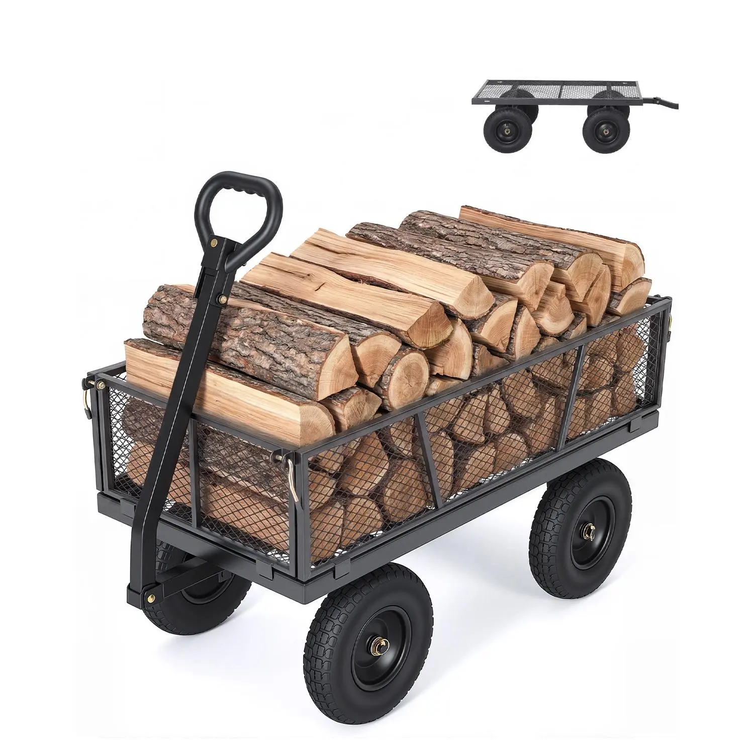 GAOMON 1200LBS Steel Garden Cart, Heavy Duty Metal Yard Wagon with 10" All-Terrain Tires, Garden Cart on Wheels, Removable Mesh Sides & 180° Rotating Handle for Lawn, Garden, Farm