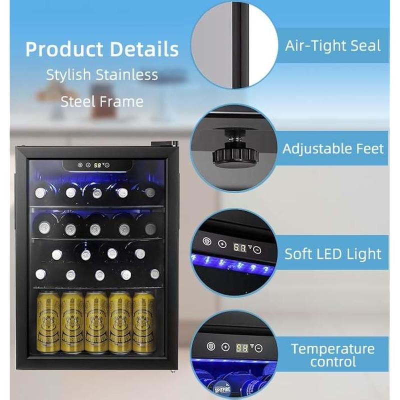 Kismile 24 Bottle Wine Cooler Beverage Refrigerator 2.5 Cu Ft Compact Mini Wine Cellar with Glass Door Quiet Operation Adjustable Temp Control Freestanding Design