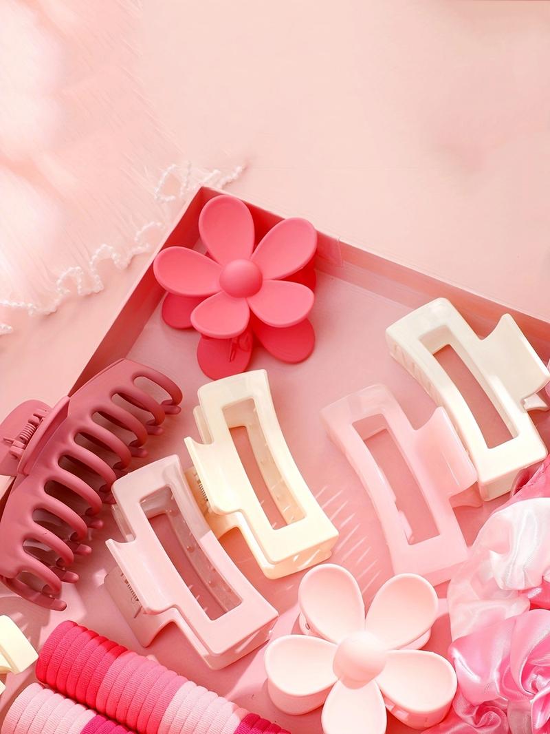 Random Color Hair Cute Accessories Set for Valentine's Day Galentineday Outfit, Cute Flower Decor Hair Accessories for Women & Girls, Including Hair Tie, Hair Claws, Scrunchie for Daily Use for All Seasons, Minimalist Headwear Suitable for Thick Hair