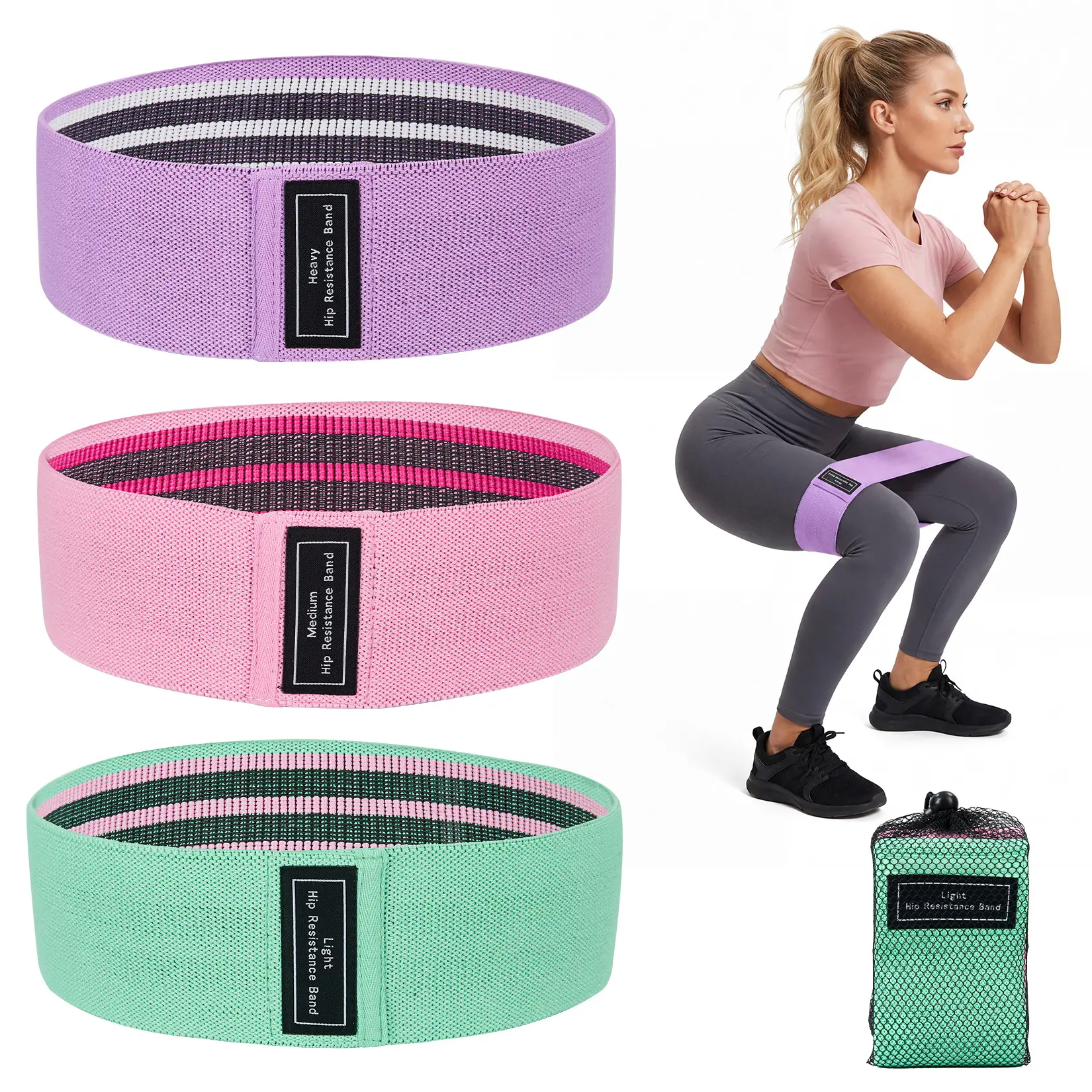 Non-Slip Fabric Resistance Bands Set – Durable 6-Pack Booty & Strength Training Bands for Home Gym, Yoga, Pilates – Heavy/Medium/Light Exercise Loops – Multiple Colors