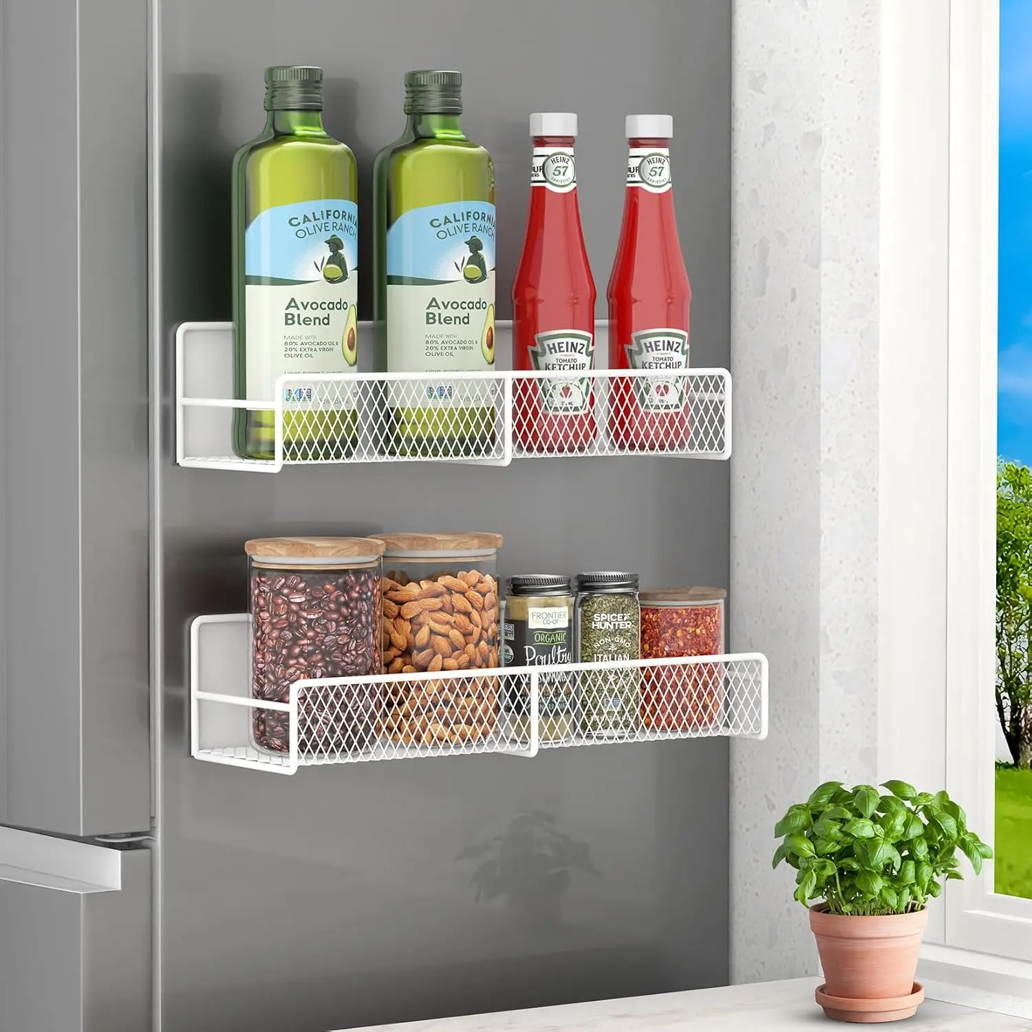 Rack for Refrigerator, 2 Pack  Shelf for Fridge with 4 Hooks, Black  Shelves, Organization and Storage Kitchen,  Shelf for Fridge, Cabinet Organization