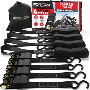 Ratchet Straps, Strap Set 1650lb Break Strength, 4 Pack 15ft x 1in, 4 Soft Loops, Moving Straps Tie Downs, Cargo Cam Buckles for Trucks, Carry Bag, for Men