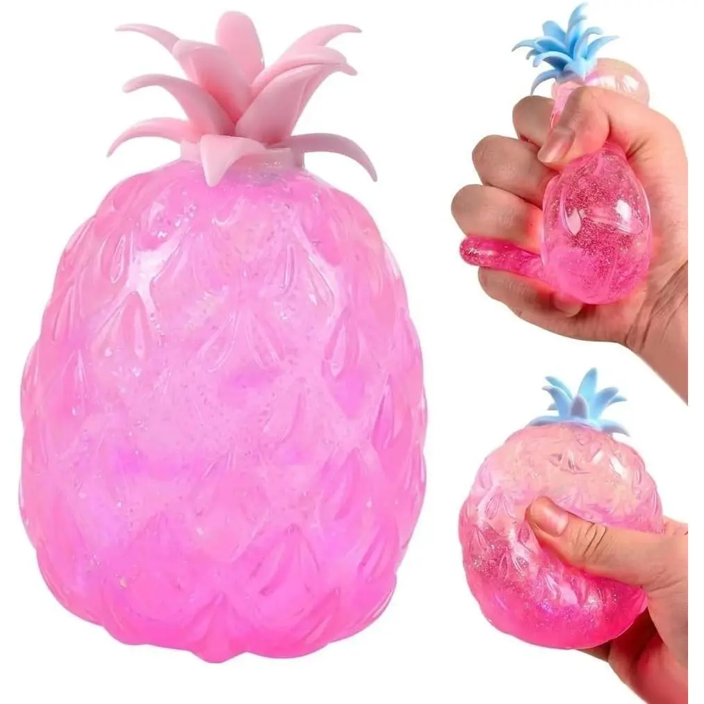 Pineapple Squishy Stress Balls, Maltose-Filled Slow Rebound Squeeze Toys for Adults, Colorful Sensory Stress Relief Fidget Toys for ADHD, Autism & Anxiety, Ideal Party Favors (Pink)