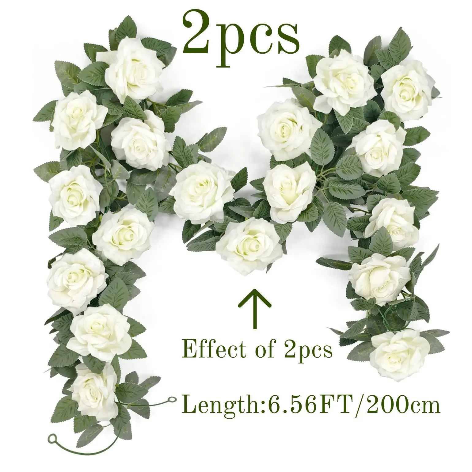 2Pcs Artificial Roses Flowers Garland Decoration Faux Roses Artificial Flowers Hanging Rose Garland Flower Tendrils Spring Flower Chain for Wedding Table Decoration Party Flower Wall