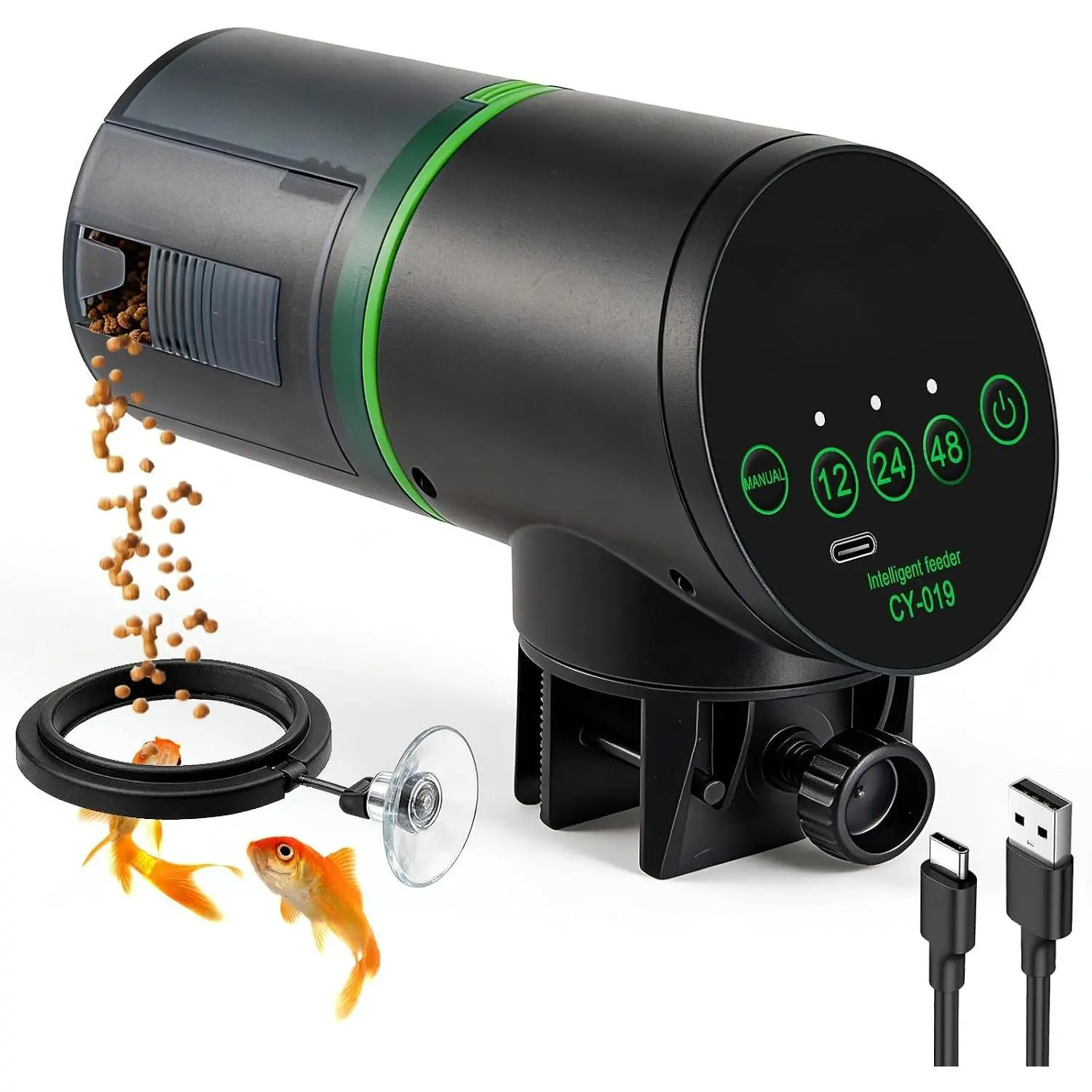 Automatic Fish Feeder for Aquarium Easy Setup & 12/24/48H Interval | 200ML USB-C Rechargeable Auto  Dispenser for Flakes & Pellets,  Feeding for Small  Betta Koi Turtle