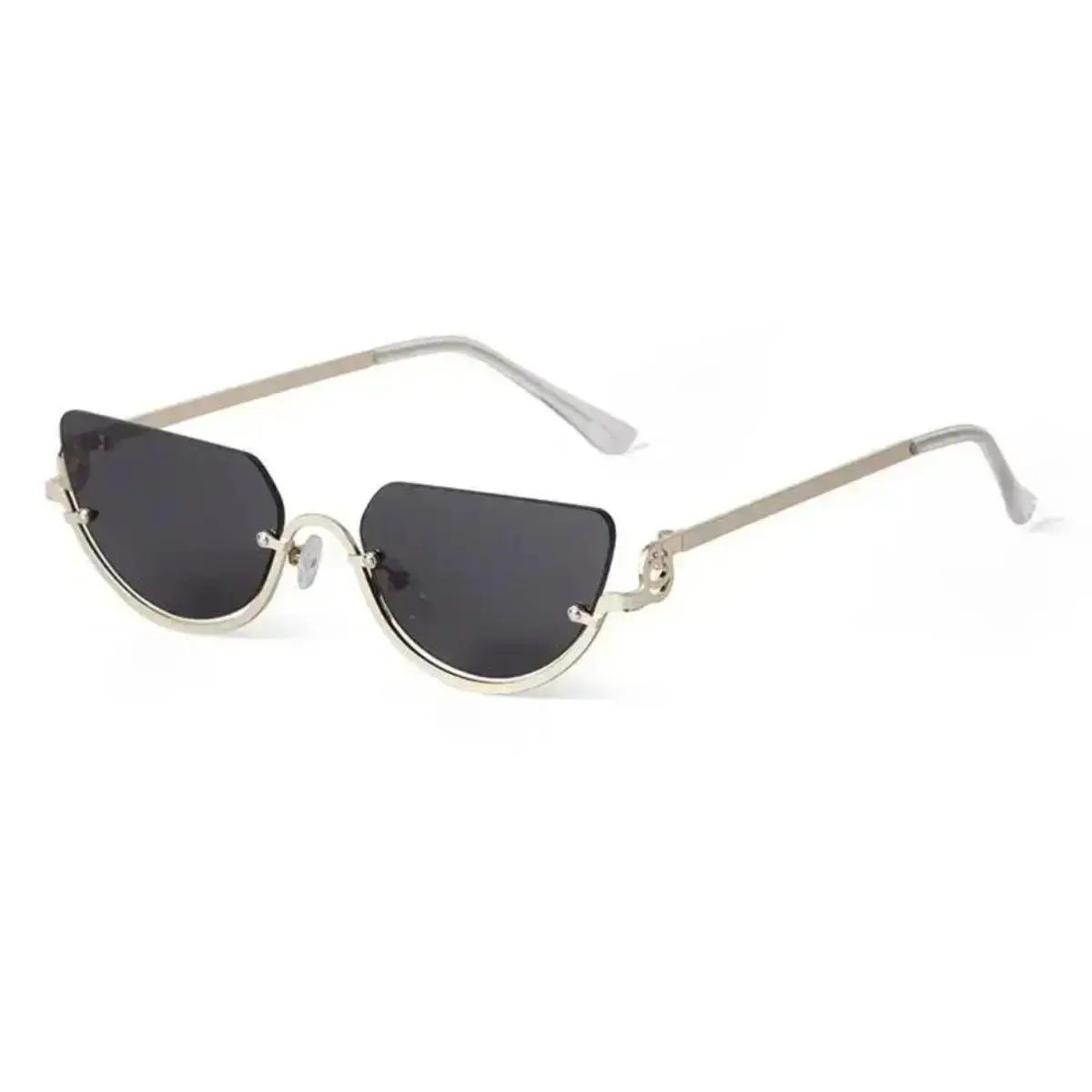Retro Half-Frame Cat Eye Sunglasses for Women, 2026 Trendy Narrow Gold Semi-Rimless Y2K Feline Eye Eyeglass