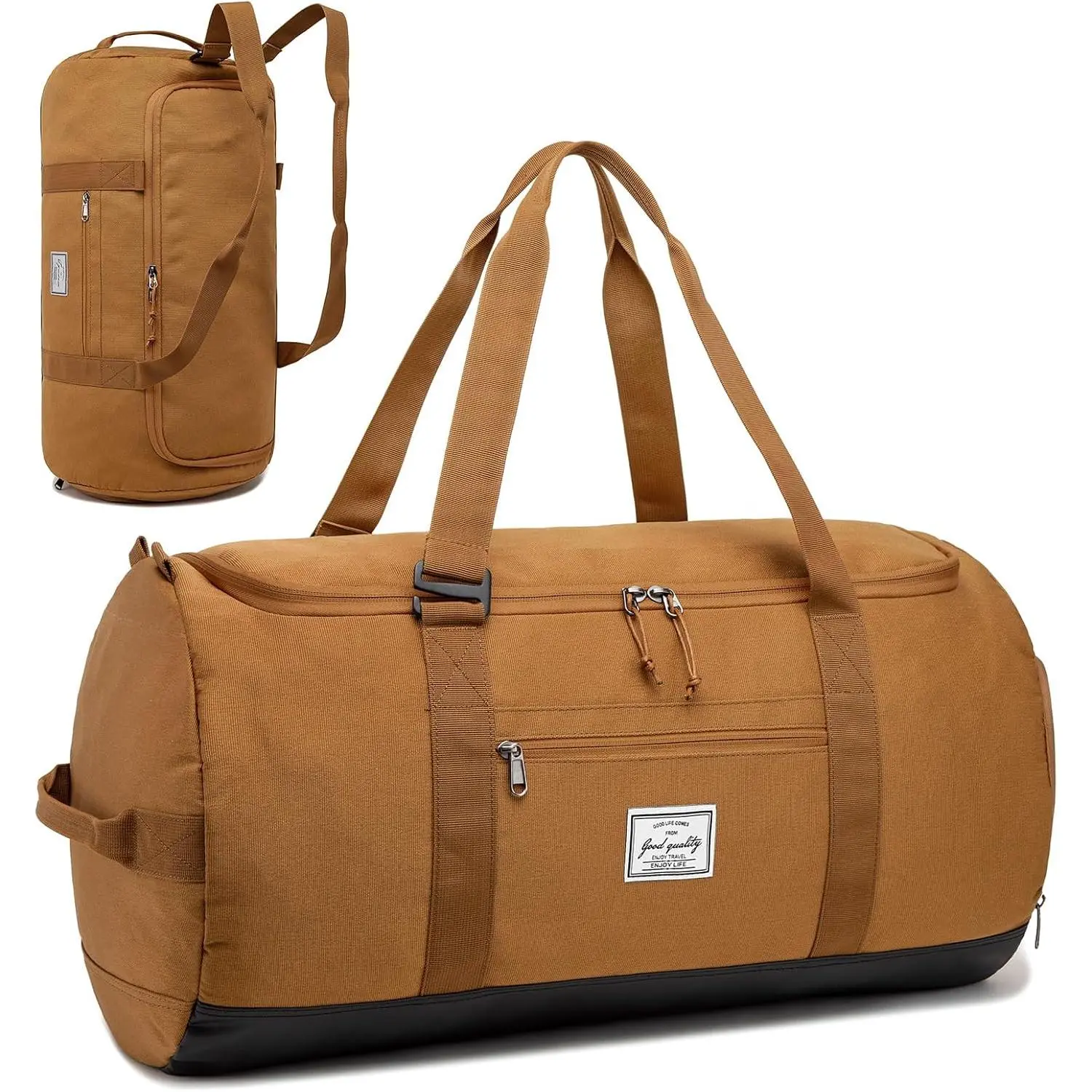 Travel Duffle Bag for Men 60L Medium Lightweight  Gym Bag Traveling Duffel Backpack for Women Weekender Overnight Bags with Shoes Compartment, Brown