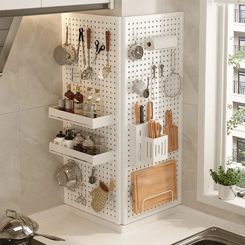Home Kitchen Storage Rack Wall Mounted Organizer with Hooks for Knives Utensils Space Saving Multi Layer Shelf for Living Room Bedroom Balcony