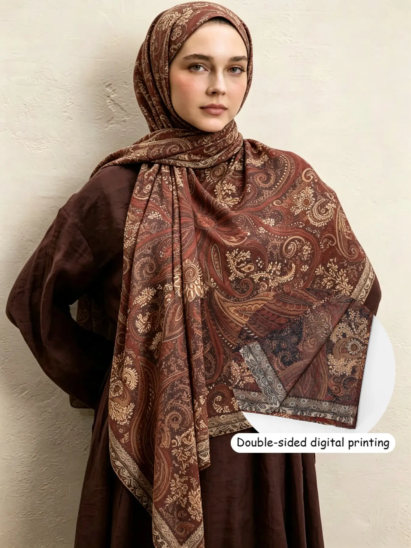 Women's Vintage Paisley Print Cotton Linen Long Shawl Hijab, Breathable Fabric, Casual All-Season Accessory, Muslim Fashion Gift