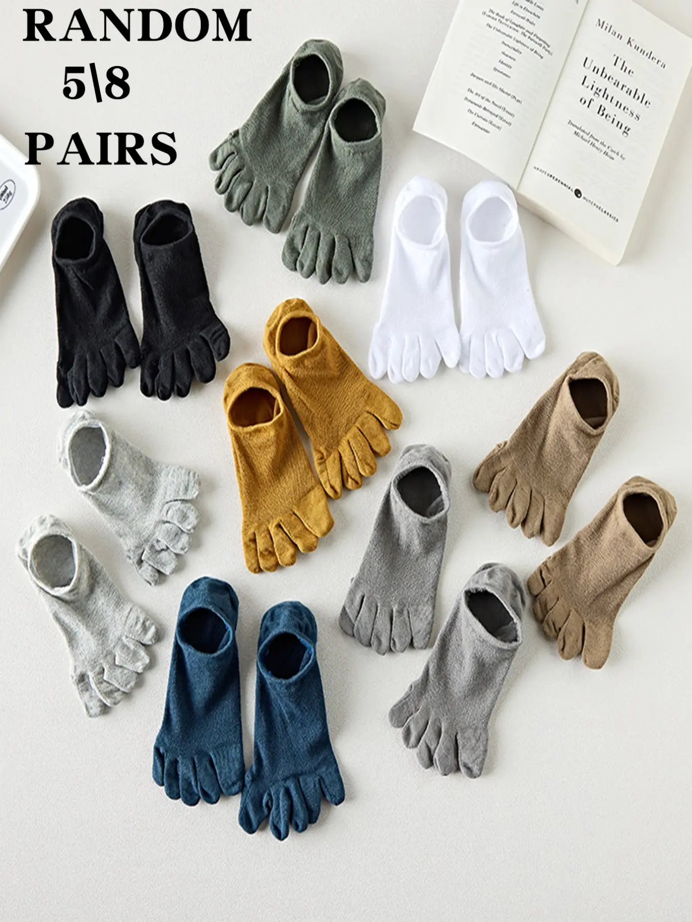 Random 5/8 Pairs Men's Mesh Five-Finger Invisible Crew Socks, Comfortable and Breathable, Ideal for Daily Wear, Perfect Fit for All Seasons