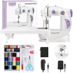 Mini Sewing Machine with Extension Table, Dual Speed Sewing Machine for Beginners with Light, Sewing Kit for Use, White