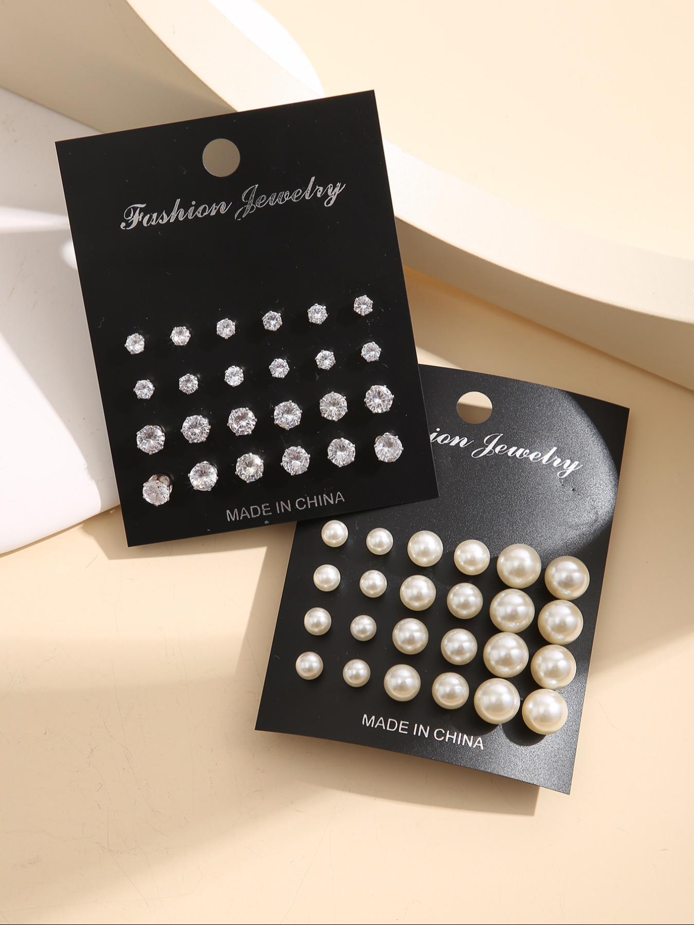 Faux Pearl & Rhinestone Decor Stud Earrings Set, Fashionable Earrings for Women & Men, Trendy All-match & Exquisite Jewelry for Birthday Gift, Studs Earrings