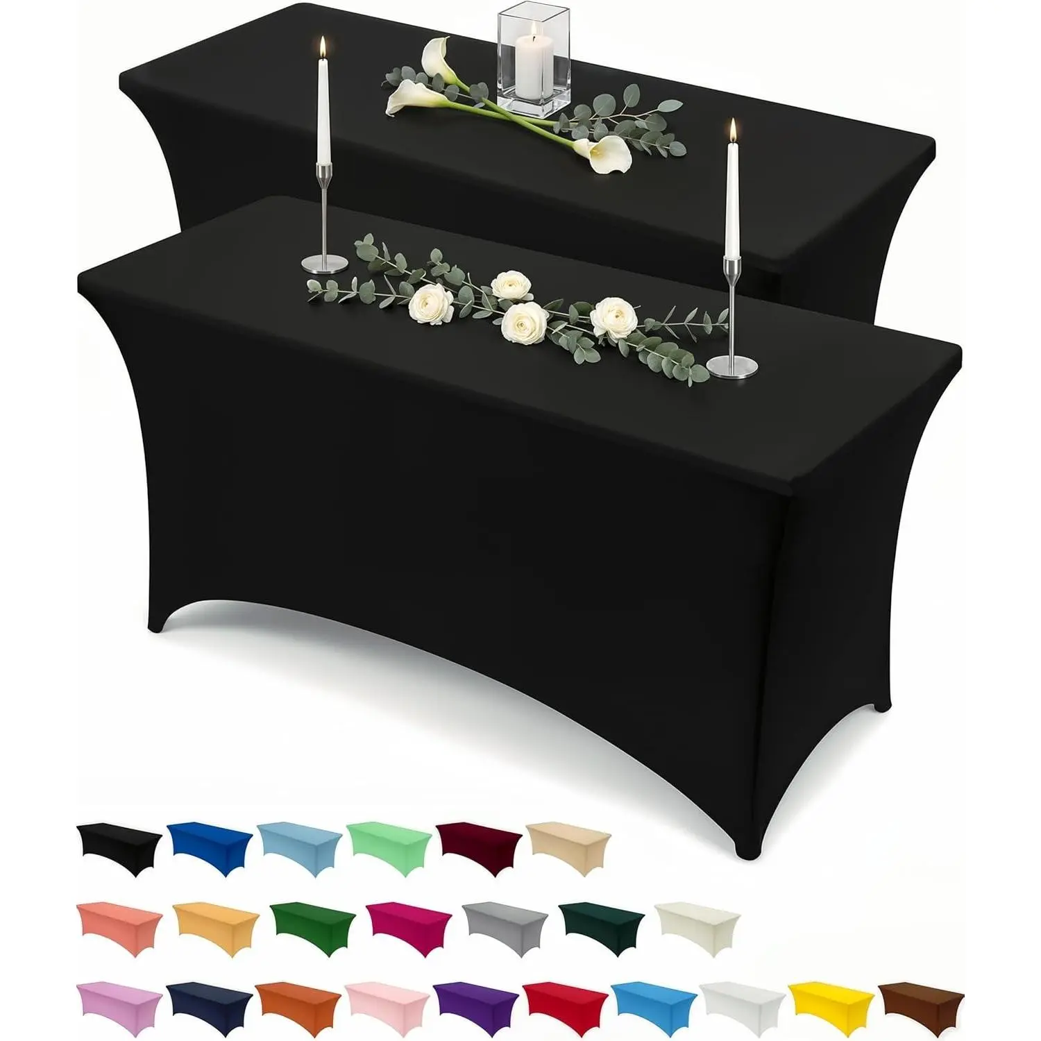 Spandex Tablecloth 2 Pack [6FT, Black] Tight, Fitted, Washable and Wrinkle Resistant Stretch Rectangular Patio Table Cover for Event, Wedding, Banquet & Parties [72Lx30Wx30H Inch]