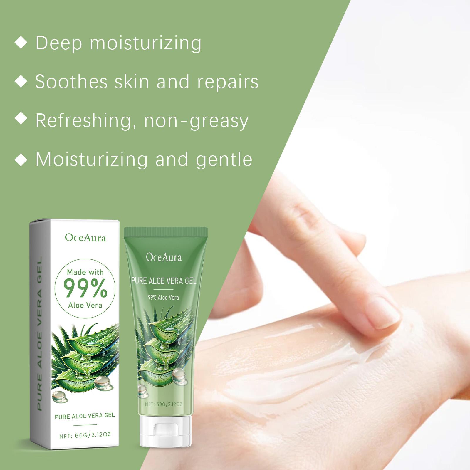 OCEAURA Pure Aloe Vera Gel, Triple Hydrating Face & Body Moisturizer with Aloe Barbadensis, Multi-Use Sunburn Relief Daily Cream, Non-Sticky Fast Absorbing for Sensitive Skin