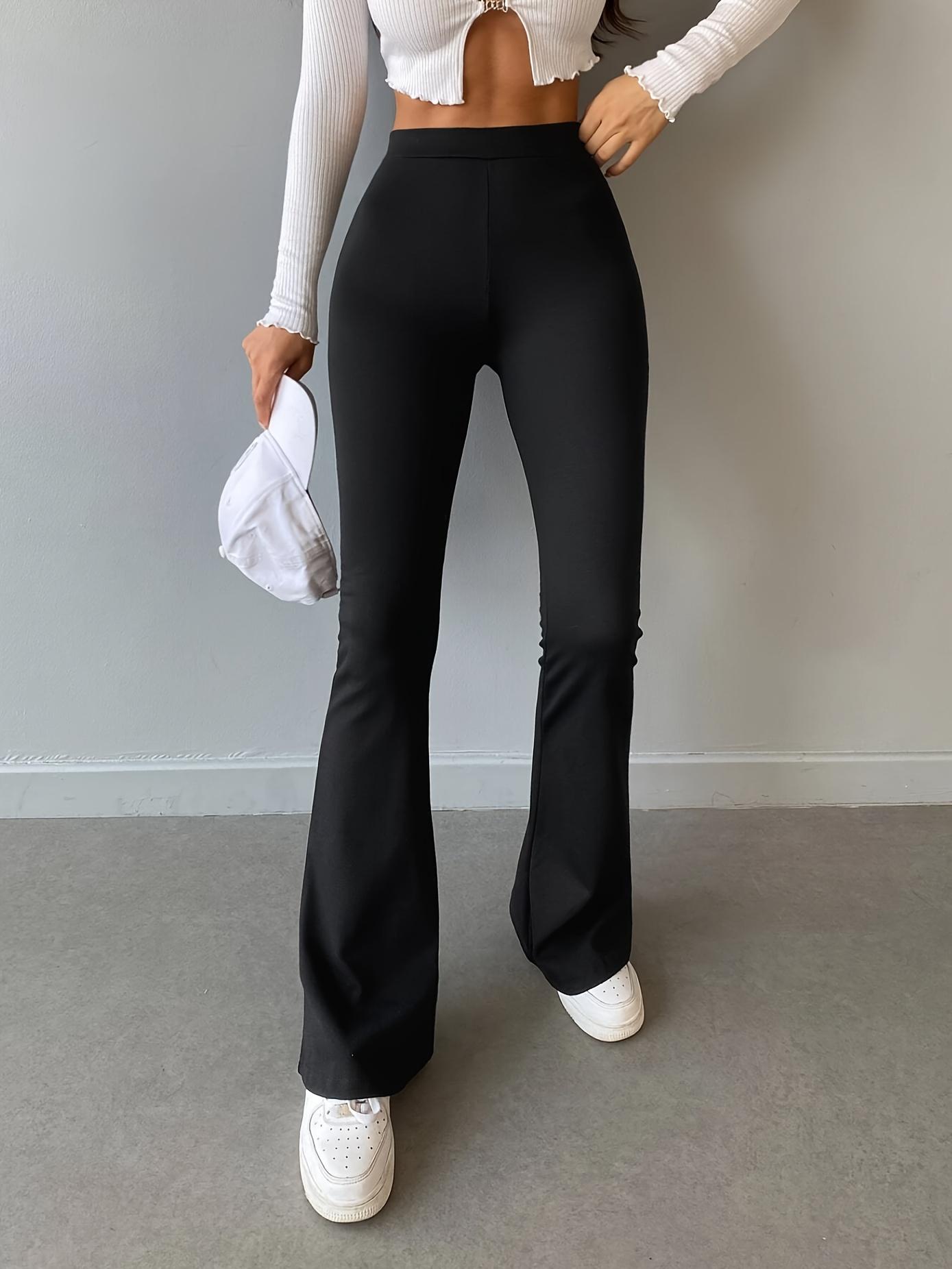 Solid Color Flare Leg Pants, Casual High Waist Forbidden Pants for Spring & Summer, Women's Clothing