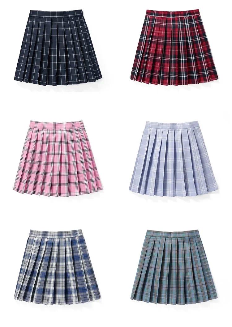 Women Summer Plaid Pleated Skirt With Necktie Bowtie Korean Jk Skirt Uniform Japanese School Preppy A Line Mini Skirts