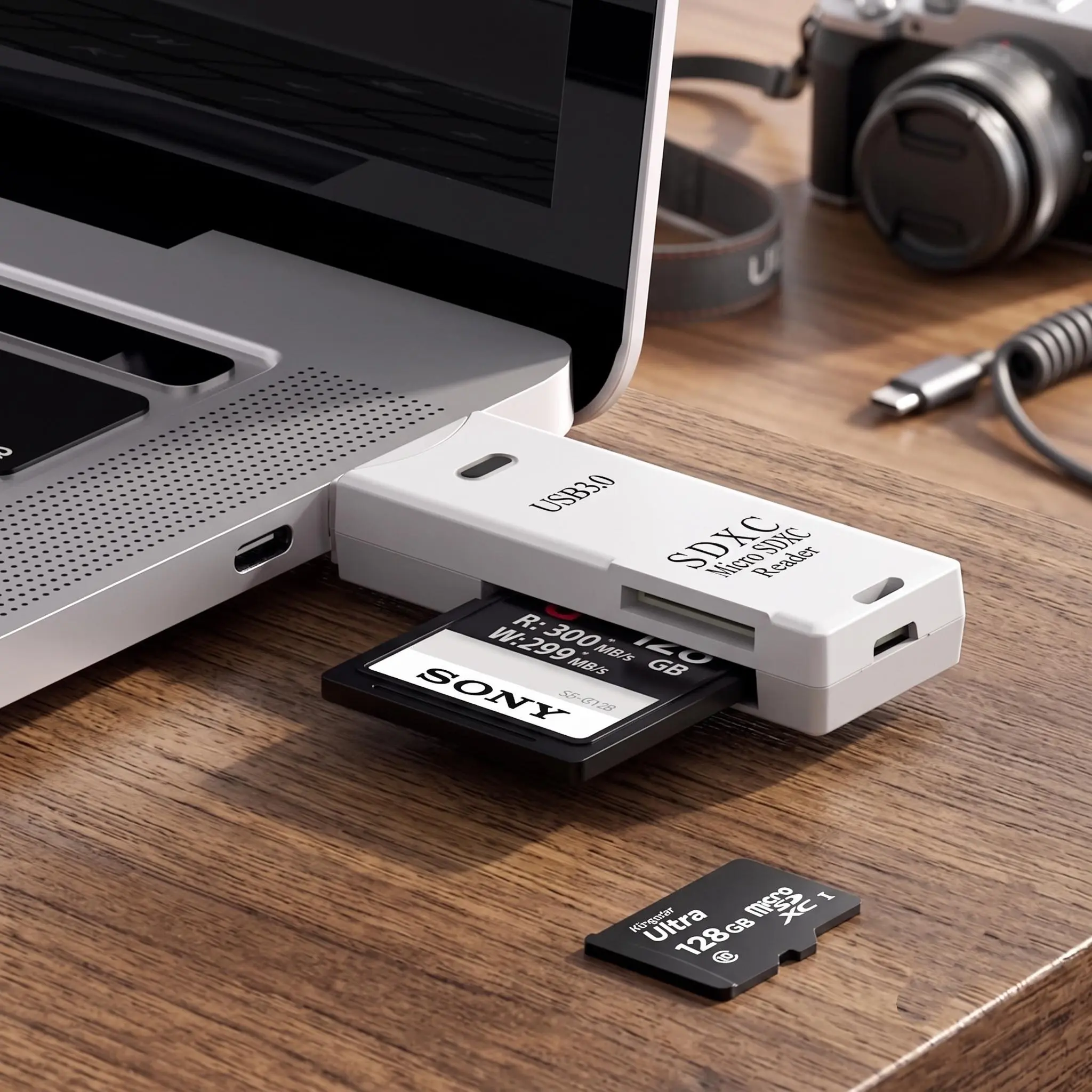 USB 3.0 SD MicroSD Card Reader Adapter, Plug & Play Memory Card Reader for Laptop Computer, Works with SDXC SDHC MicroSD Cards