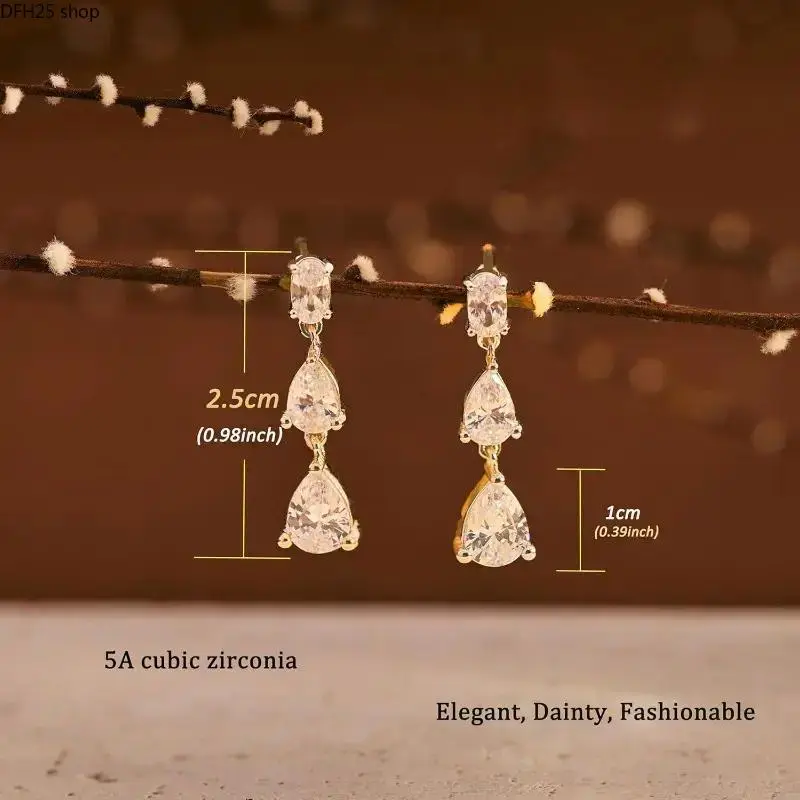 Cubic Zirconia Teardrop Earrings for Women, Long Dangle Chandelier Jewelry with Rhinestone Accents, Lightweight Fashion Accessory for Daily Wear
