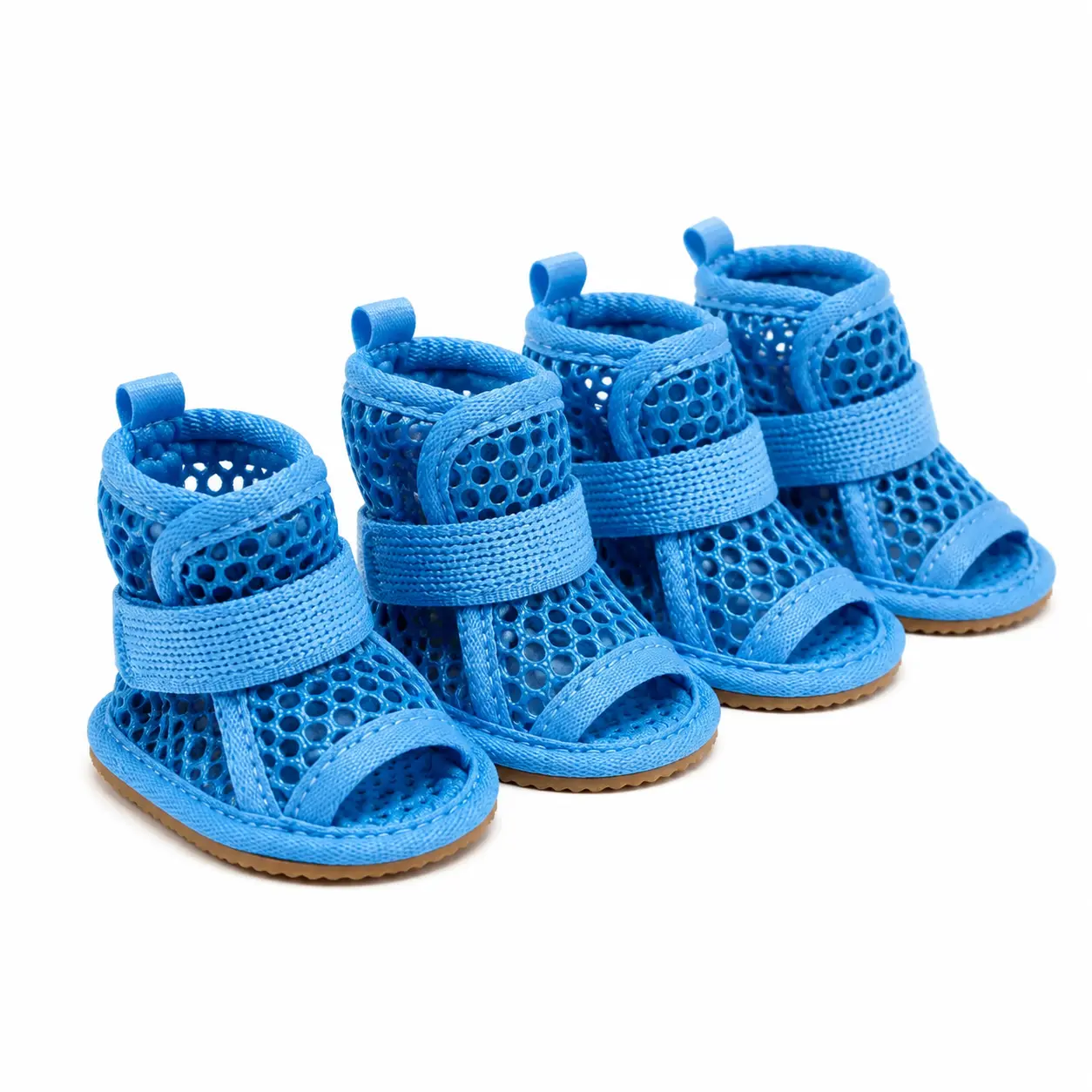 Dog Mesh Fabric Shoes - 4-Pack Lightweight Breathable, Adjustable Anti-Slip Straps for Summer Outdoor Walks, Hiking on Pavement, Grass, Four-Pack