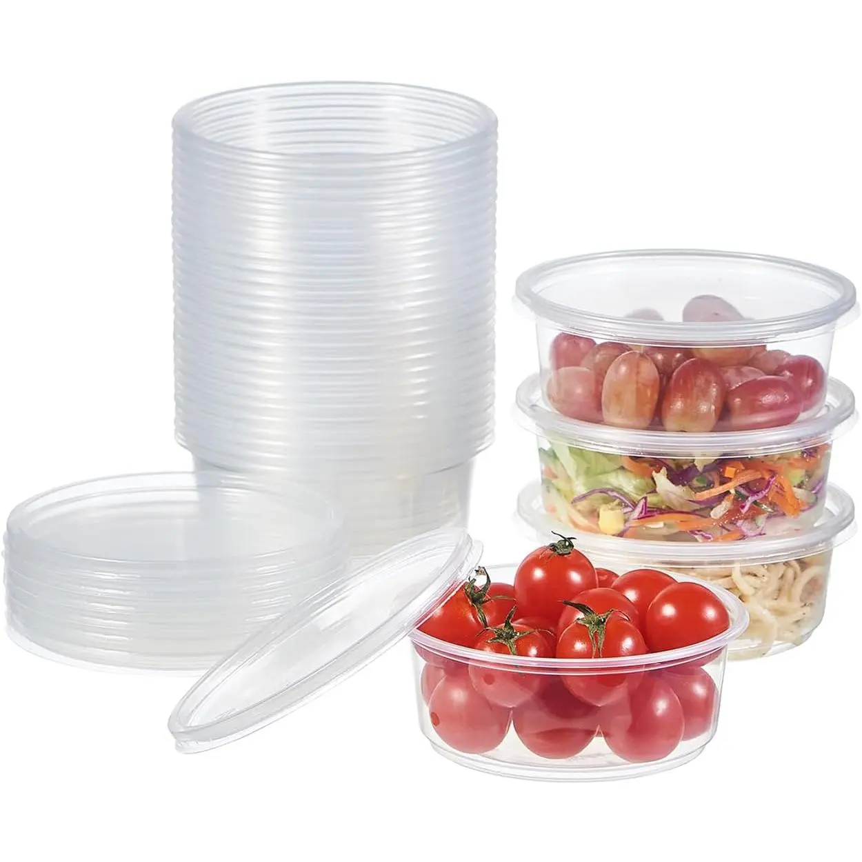 [50 Set - 8 oz. Plastic Deli  Storage Containers With  Disposable Clear Small Togo Containers …