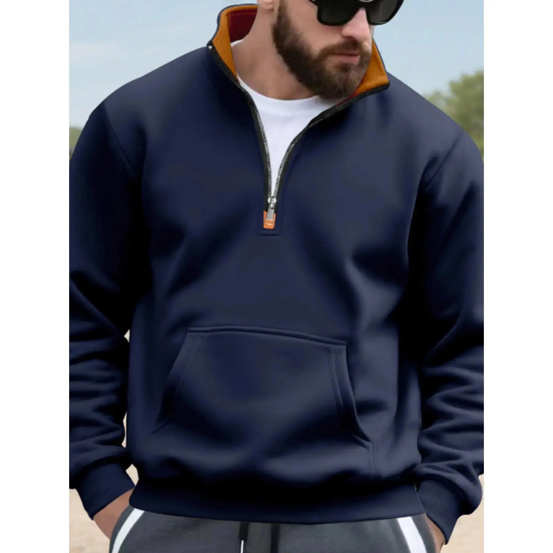 Men's Winter Fleece Lined Warm Long Sleeve Pullover Sweatshirt, Quarter Zip Design, Lightweight Breathable Outdoor & Daily Wear