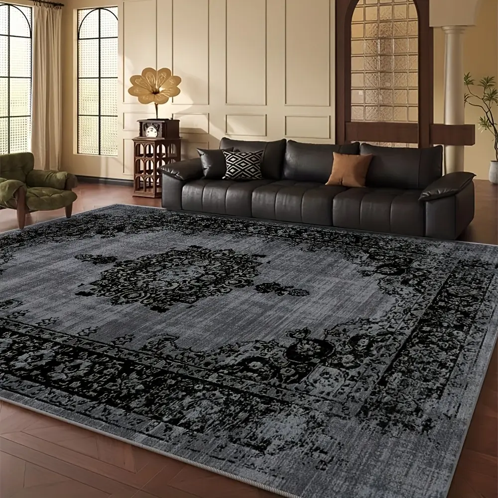 Luxury Velvet Flannel Floral Accents Area Rug, Patterned Statement Area Rug with Simple Geometric Shape, Non-Slip Base, Easy Maintenance for Office and Coffee Shop Decoration, Floral Accents Area Rugs, Patterned Statement Area Rugs