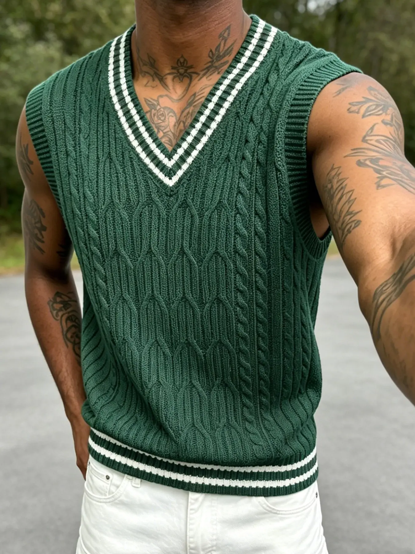 Men's Casual Knitted Vest, Sleeveless Jumper Vest, Loose-Fitting Baggy Oversized Outer Vest, Plain Design, Raised Fiber Surface, Unlined, All Seasons Wear, Menswear
