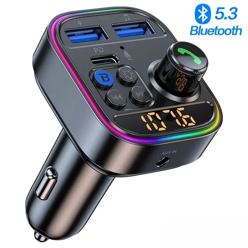 Wireless Bluetooth 5.3 FM Transmitter Adapter Device for Cars SUV Trucks, AUX Radio Receiver, MP3 Player, Hands-Free Calls, Type-C PD30W Car Charger, Music Streaming Audio Vehicle Accessory