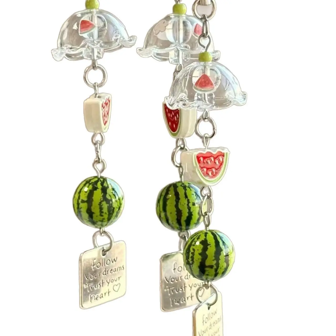 Summer Vibes Sweet Watermelon Beaded Phone Charm | Cute Acrylic Wind Chime Wristlet Strap | Trendy Anti-Lost Lanyard Bag Keychain Jewelry Accessory Durable