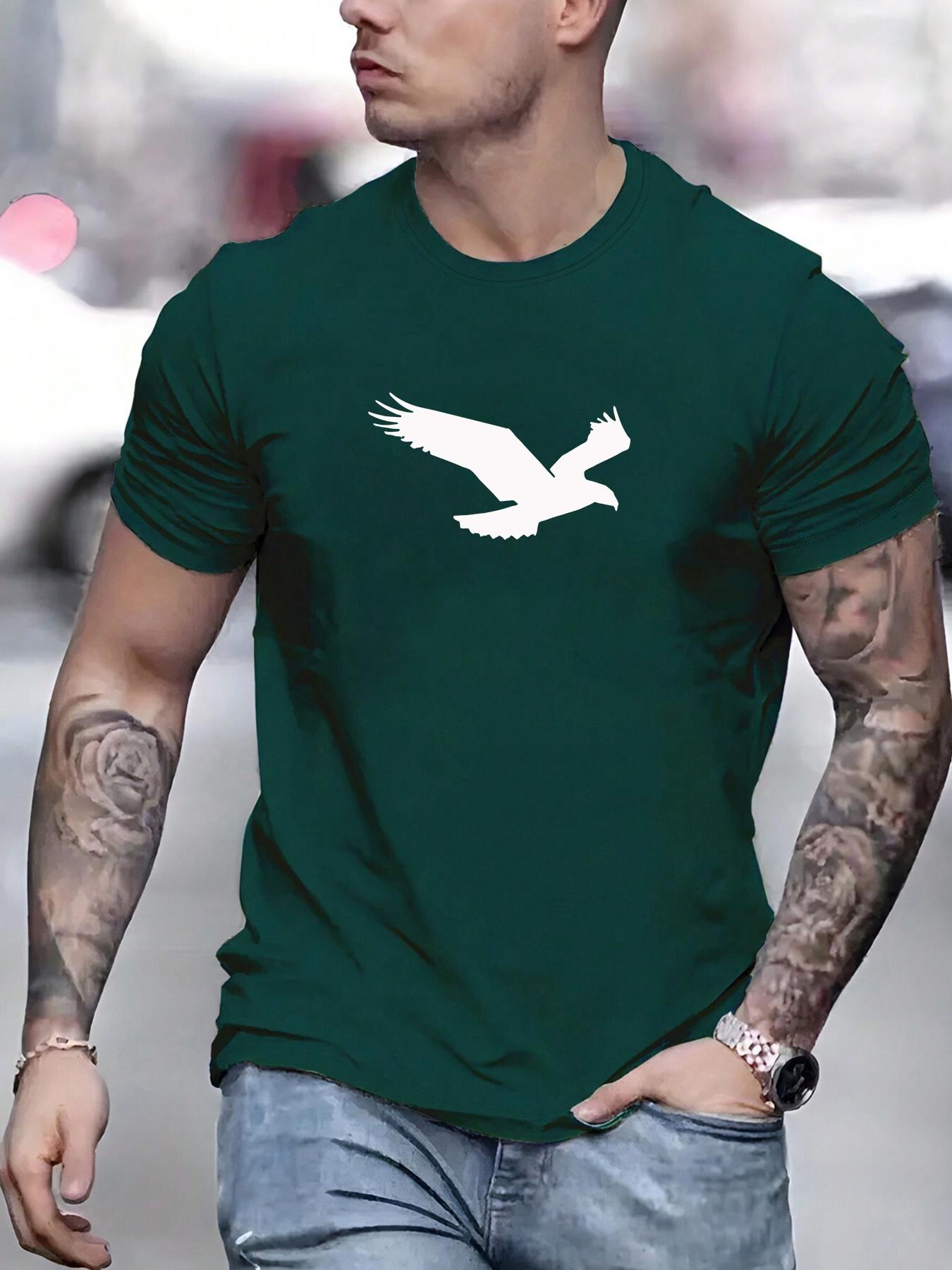 Men's Bird Print Round Neck Tee, Casual Regular Fit Short Sleeve Crew Neck T-Shirt for Summer, Fashion Men's Top for Daily Wear