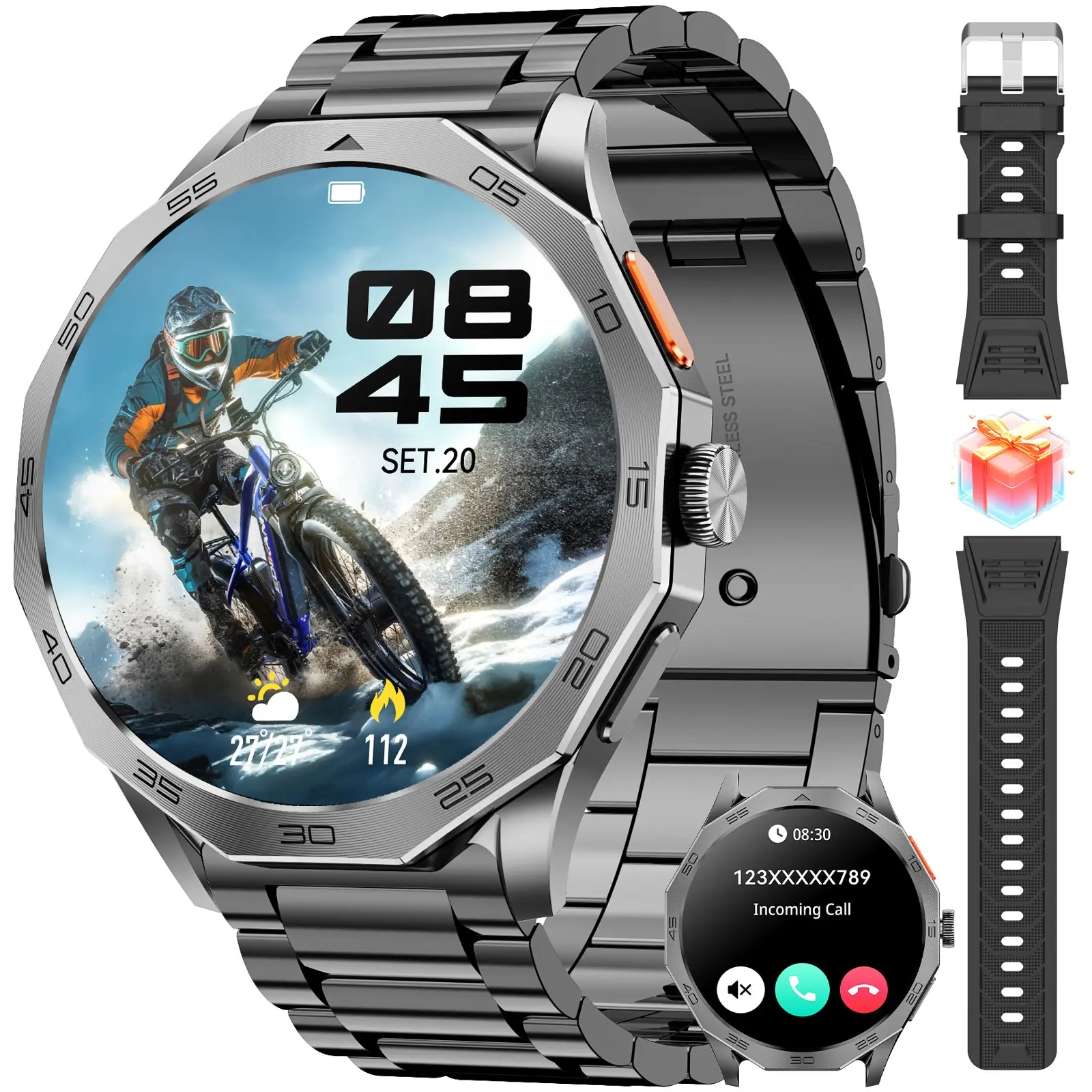 Smart Watch Answer/Make Calls,1.85 Inch HD Fitness Tracker,100+ Sport Modes Waterproof Smartwatch,Heart Rate Sleep Monitor Pedometer Calories Fitness Watch for Android iPhone Men Women