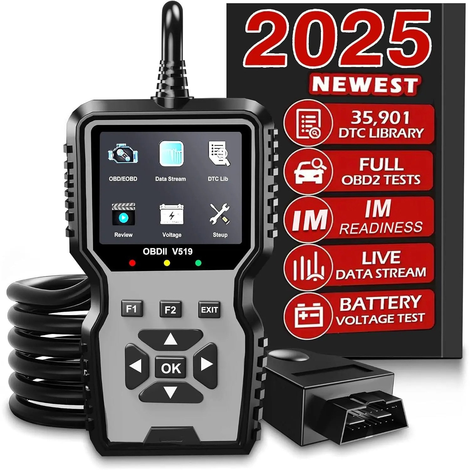 V519 OBD2 Diagnostic Scanner Tool - Vechicle Check Engine Light Code Reader with   Tester, I/M Readiness, Reset, and Code Eraser for  OBDII  Since 1996 Grey