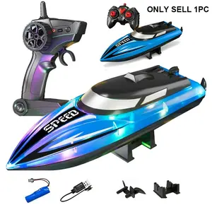 Remote Control Boat for Kids, with LED Lights for Pools Lakes River, 2.4Ghz Control, Waterproof, Rechargeable Water Toys