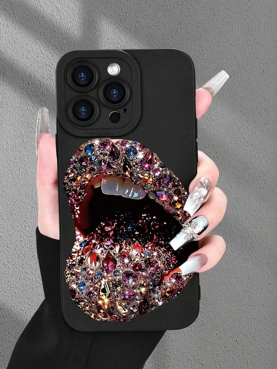1pc Sexy Lip Print 2D Pattern Creative Vintage Art Style Phone Case, Suitable For GiftingTo Family, Couples, Birthdays, Soft Protective Case Suitable For IPhone17/16 Pro Max/15 Pro Max/14 Pro Max/13 Pro Max/12 Pro Max Waterproof  Scratch Resistant