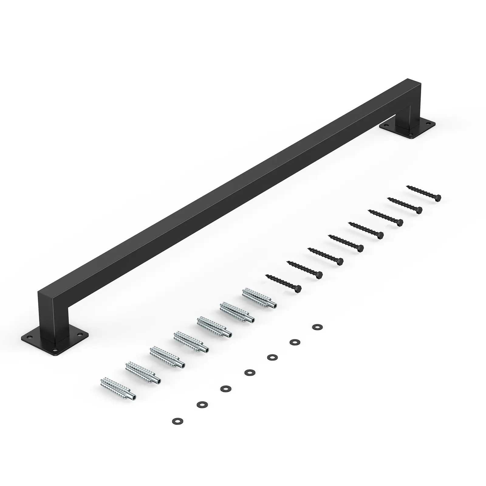 Wall Mounted Stair Handrail, 4ft Black Iron Staircase Handrail Indoor, 250lbs Load Capacity, Industrial Railing Hand Rail for Steps, Square Tube for Loft Porch Deck, 2 Sections