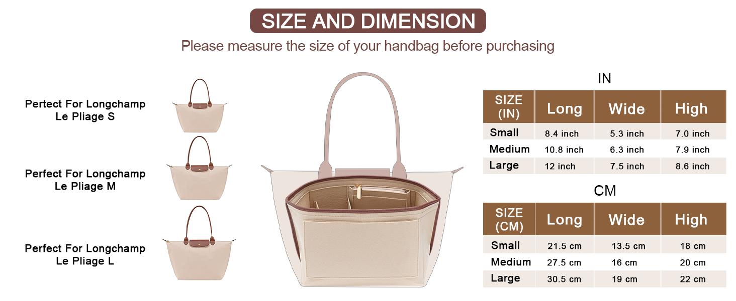 Felt Purse Organizer Insert for Longchamp Le Pliage Bag, Handbag Leather edge Longchamp Organizer Insert with Cup Holder Tote Organize(Black, Large)