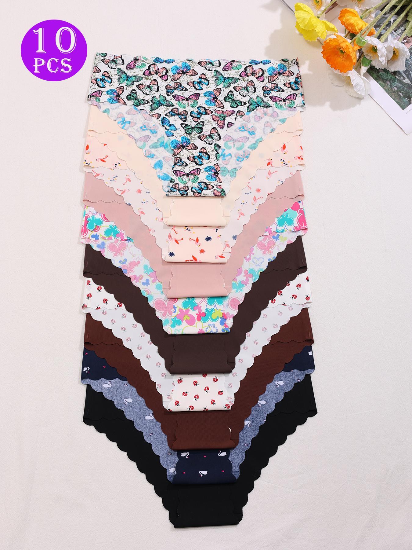 Women's Plain & All Over Print Solid Seamless Panty, Soft Comfy Breathable Knicker for Daily Wear, Underwear for All Seasons