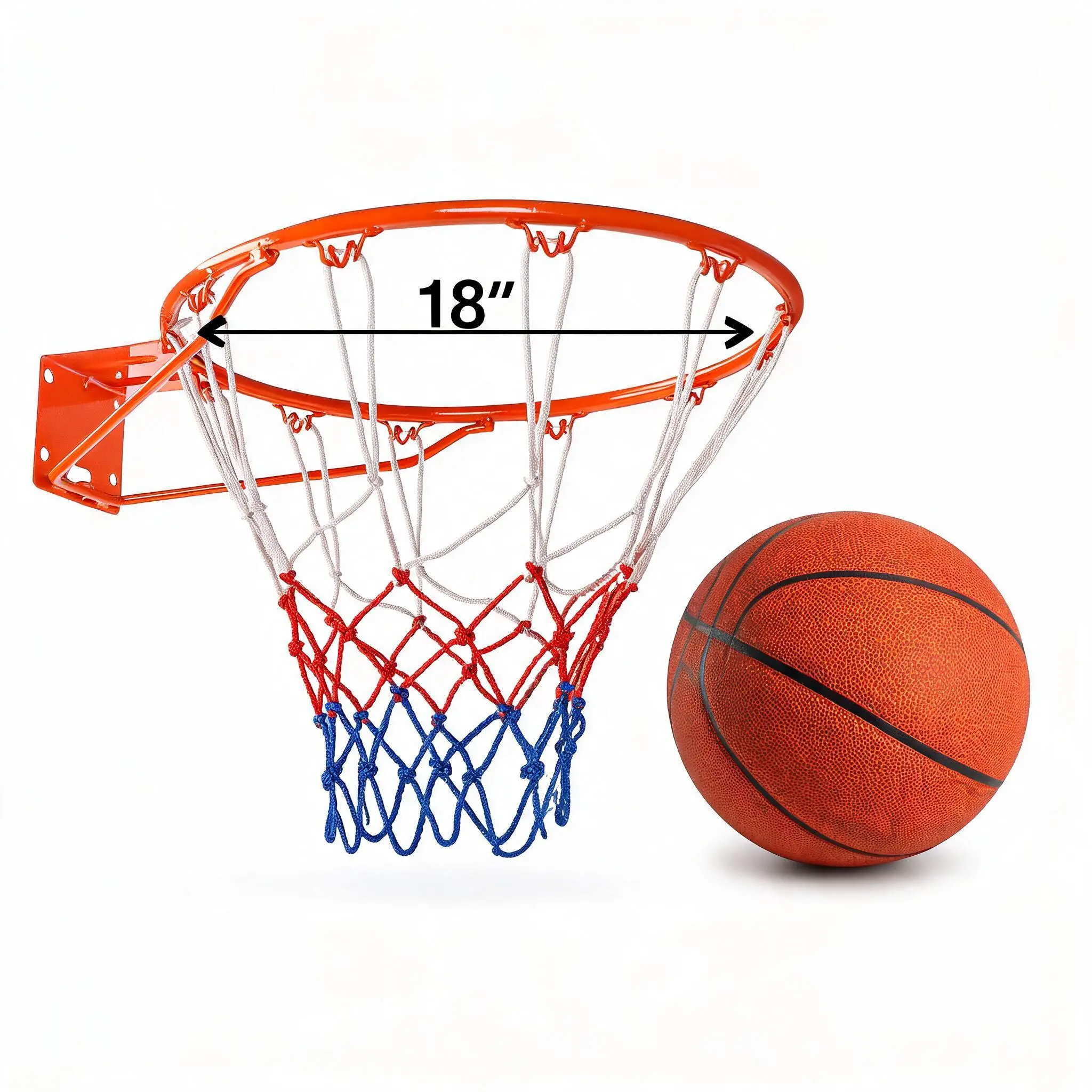 18 Inch Solid Steel Basketball Rim, Heavy Duty Wall Mounted Breakaway Basketball Hoop with Double Spring & All Weather Net, Outdoor Replacement Basketball Rim for Backyard Court