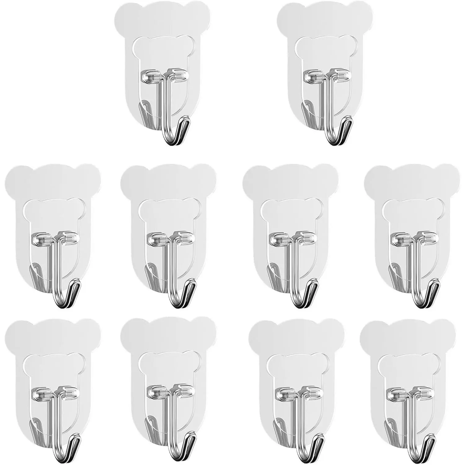 10 count Heavy Duty Adhesive Hooks 10lb Max - Transparent  Sticky Wall Hooks for Bathroom, Shower, Kitchen, Office - No  Self Adhesive  for Towels, Coats,  &  Decor