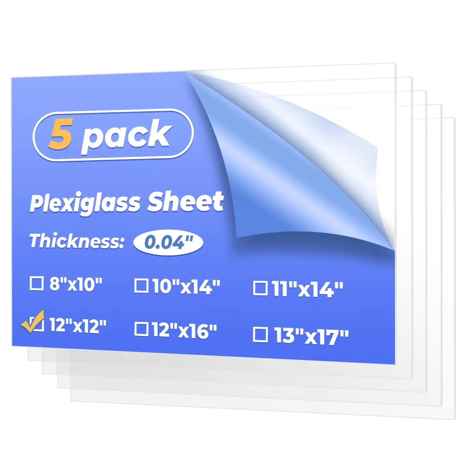 12x12" Plexiglass Sheets 5 Pack, 1mm Thick Transparent  Sheets, Cuttable Shatterproof Plexi Glass Panel Multiple Clear  Sheets for Crafts, DIY & Picture Frames