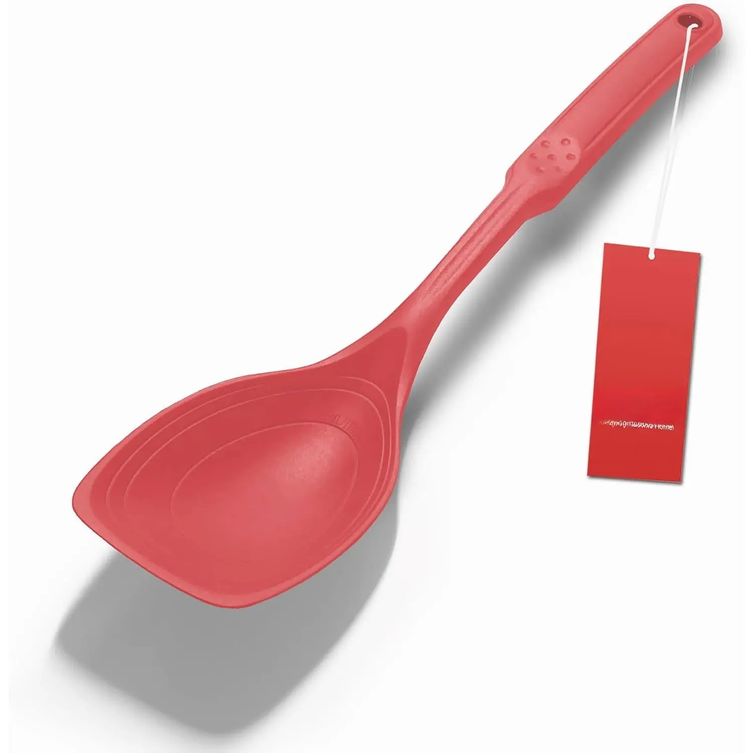 Large  Cooking Spoon, Non-Stick Solid Spoon with Deep Bowl and Measurement Mark for Mixing, Serving, Draining, Scooping, Scraping, Heat Resistant Kitchen Utensils, Red