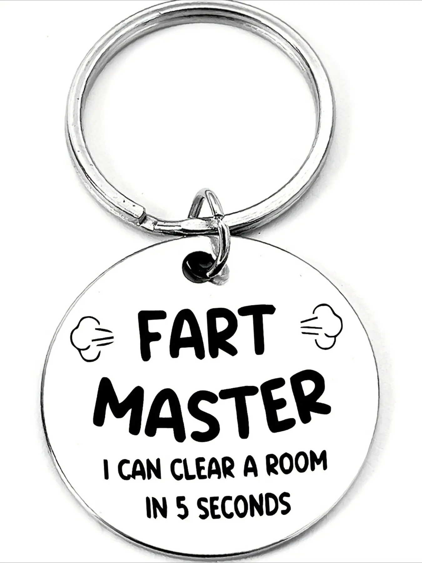 Farting Master Funny Keychain - Heavy-duty stainless steel keychain engraved with the phrase "I can clean up a room in 5 seconds" - A birthday, Christmas, office gift for women and male colleagues, uniquely designed with durable material
