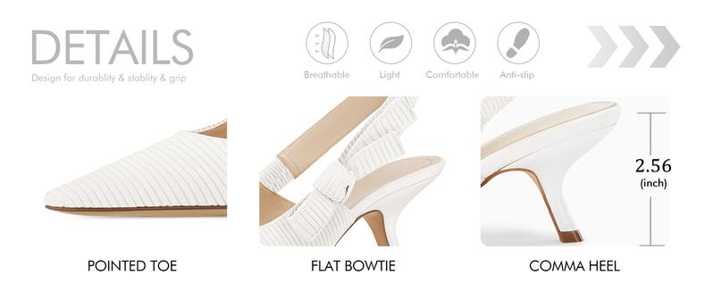 Coutgo Womens Slingback Kitten Heels Closed Pointed Toe Bowknot Knitted Slip On Work Pumps Dress Shoes