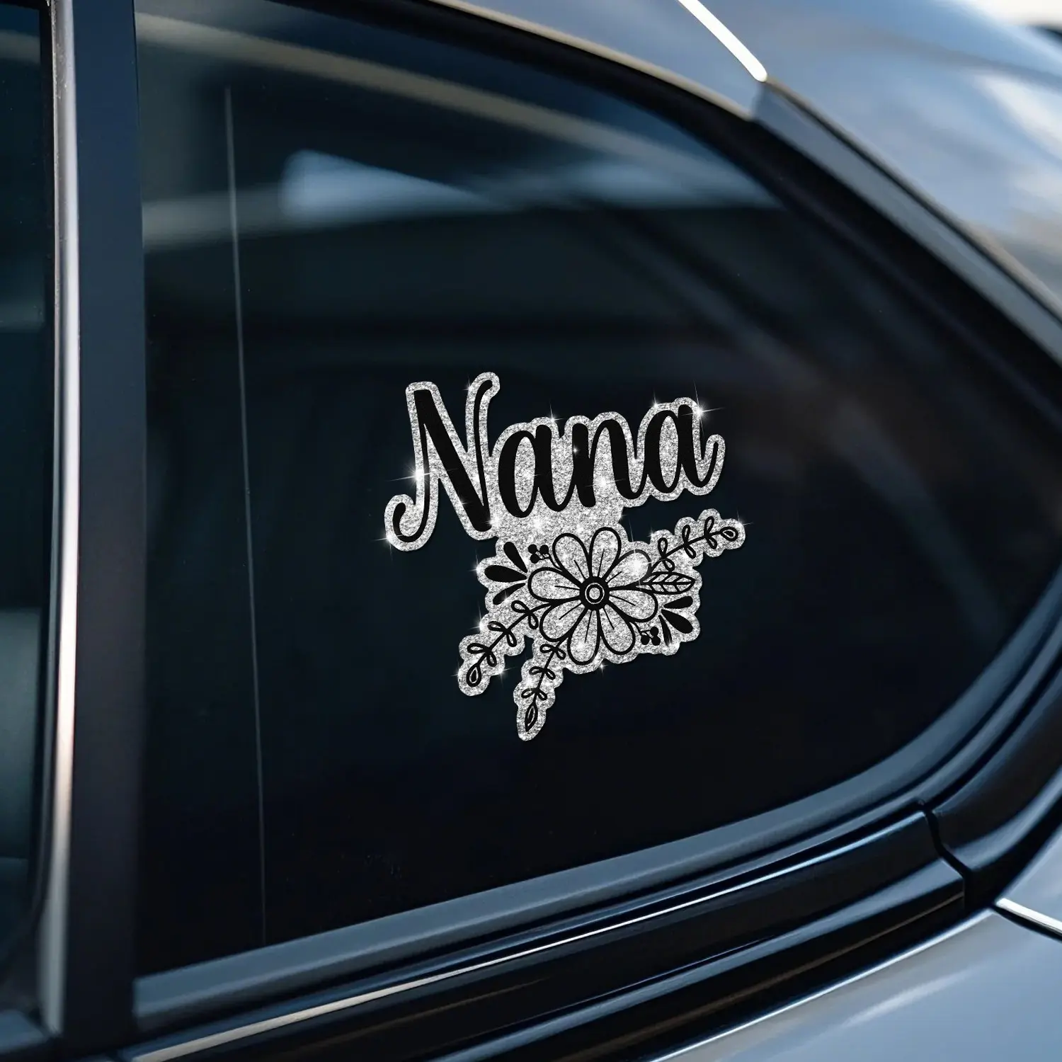 Sparkling Nana Flower Car Stickers Self Adhesive Detachable Car Window Stickers Cute Nana Gift Car Accessories Suitable for Cars, Trucks, SUVs, and Trucks