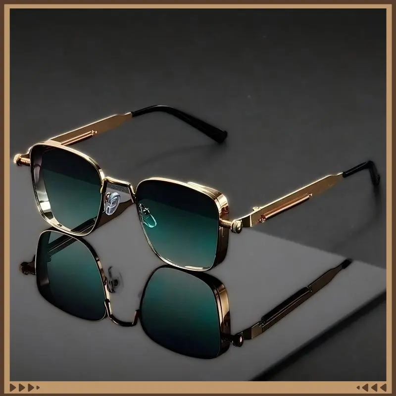 Men's Retro Fashion Eyewear, Vintage Geometric Sunglasses with Metal Frame, Black Frame and Black-Gray Lens for a Cool Streetwear Look, Black Frame, Black-Gray Lens
