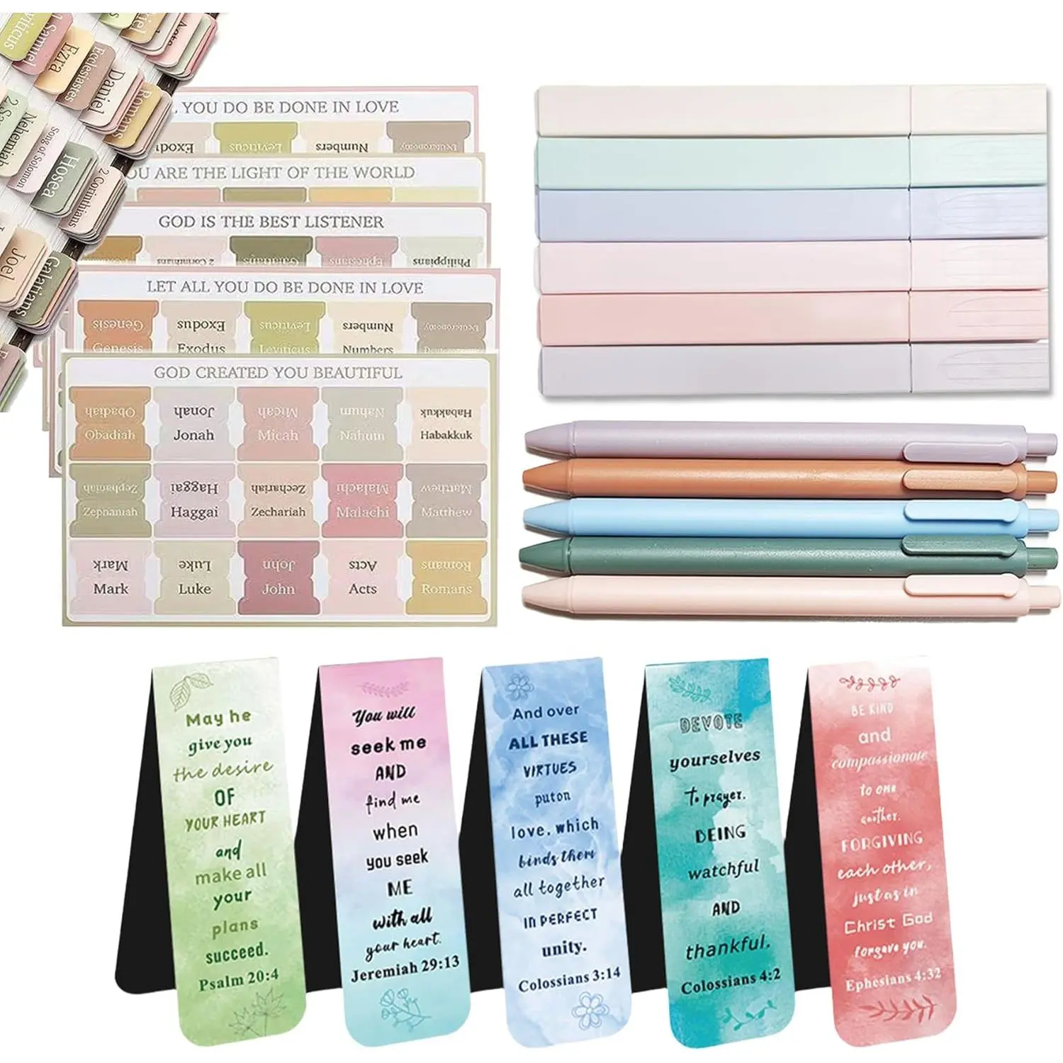Study Supplies,  Journaling Kit with 6 No Bleed Highlighters, 5 Gel Pens, 75  Tabs, Christian Gifts for Women Men