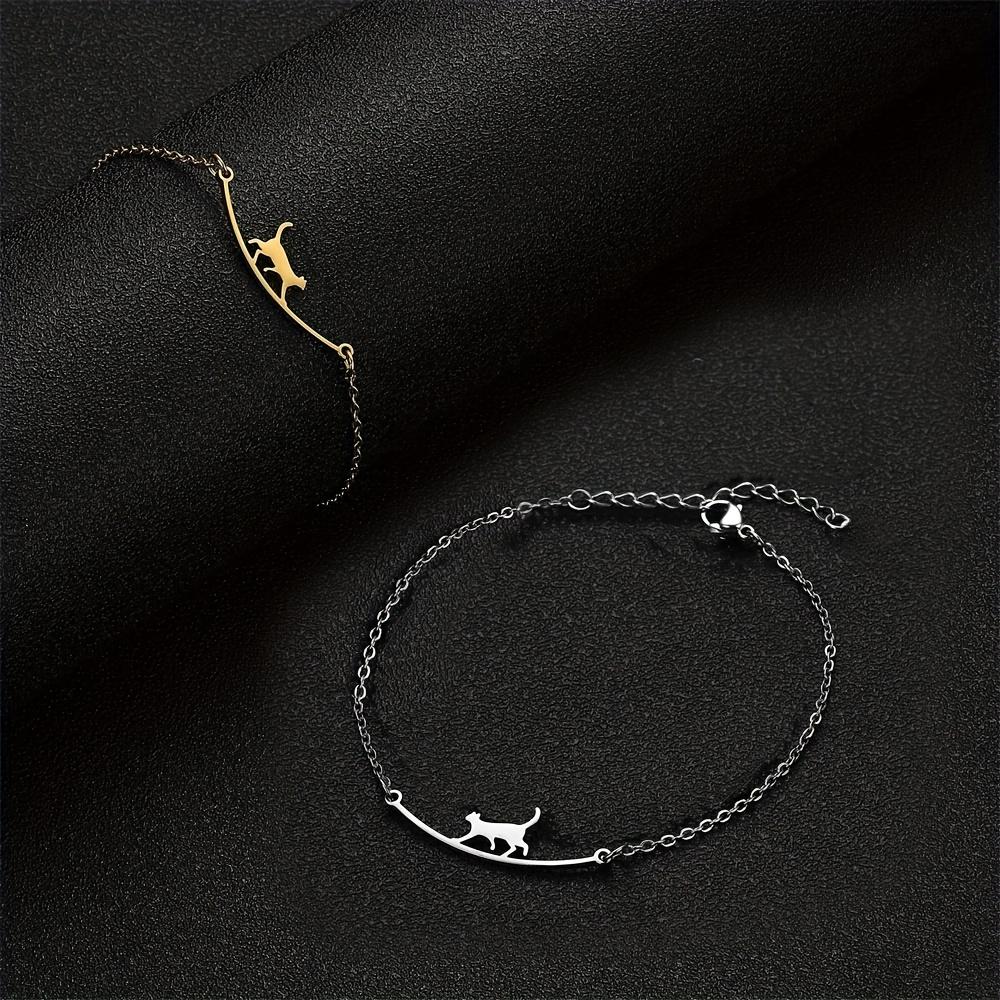 1 piece women's beach stainless steel cat anklet, adjustable ankle bracelet jewelry, summer beach cute animal jewelry anklet, Christmas gift for lovers