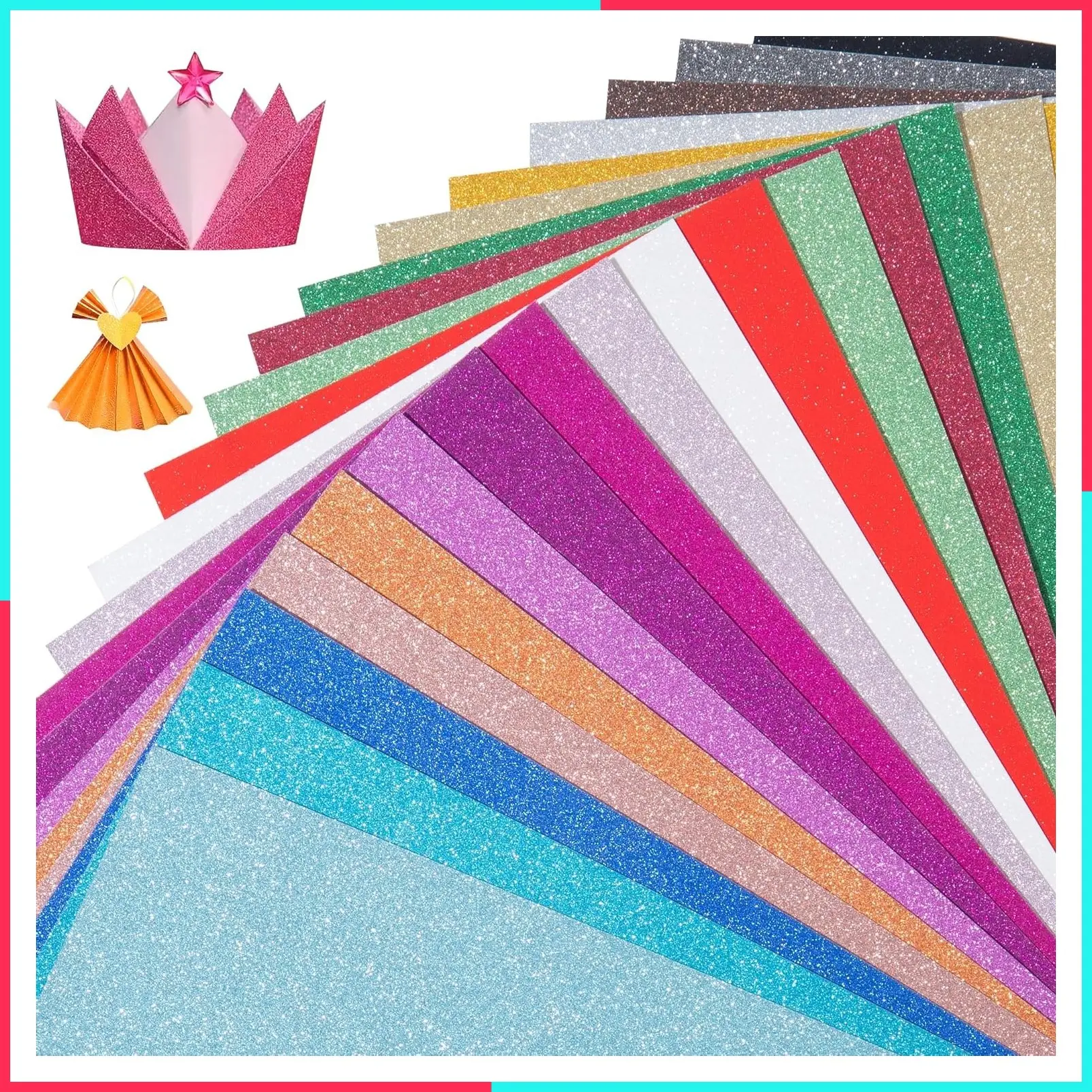 20 Colors 40 Sheets Glitter Cardstock Paper, Premium Sparkly A5 Cardstock for Cricut, Arts Crafts, Card Making, Scrapbook Supplies for DIY Projects